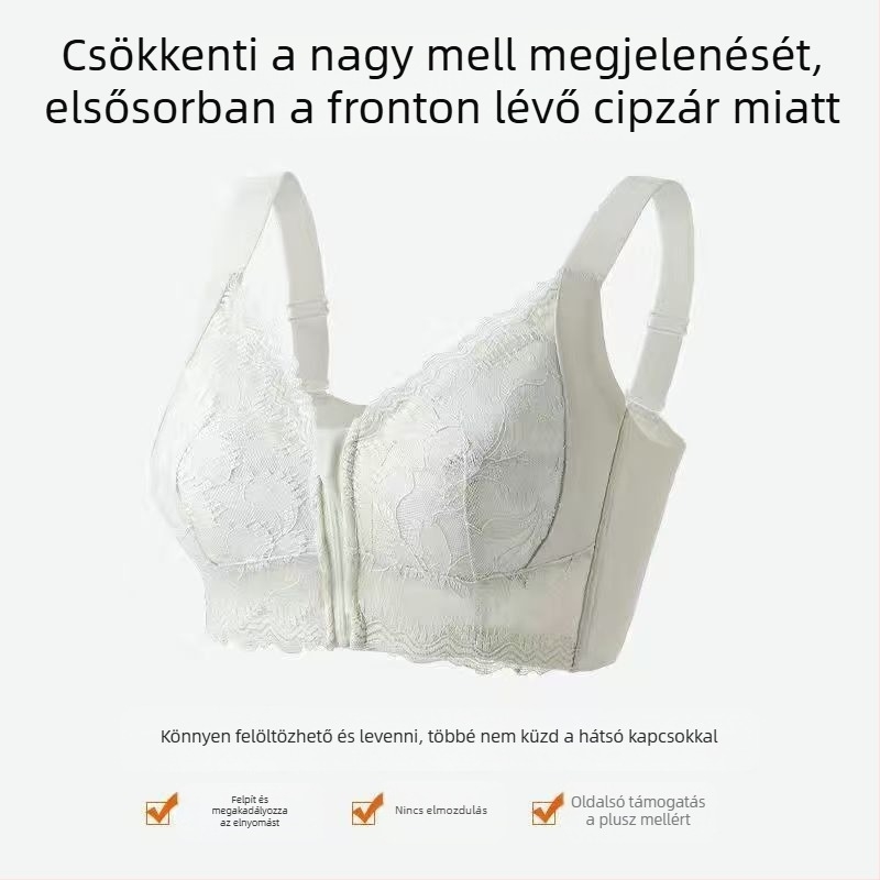 Elöl cipzáros formázott melltartó, ultra vékony kosár, nylon anyag, teljes támasz