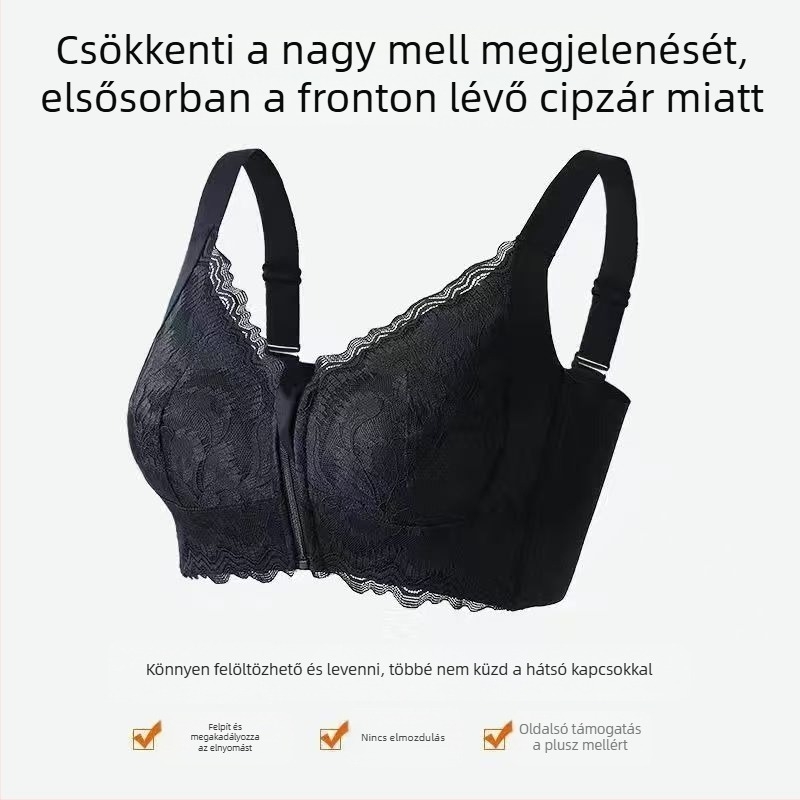 Elöl cipzáros formázott melltartó, ultra vékony kosár, nylon anyag, teljes támasz