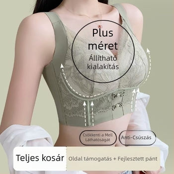 Drót nélküli melltartó, teljes kosár, oldalsó tartás, lélegző csipke, hátoldali zár öt kapoccsal