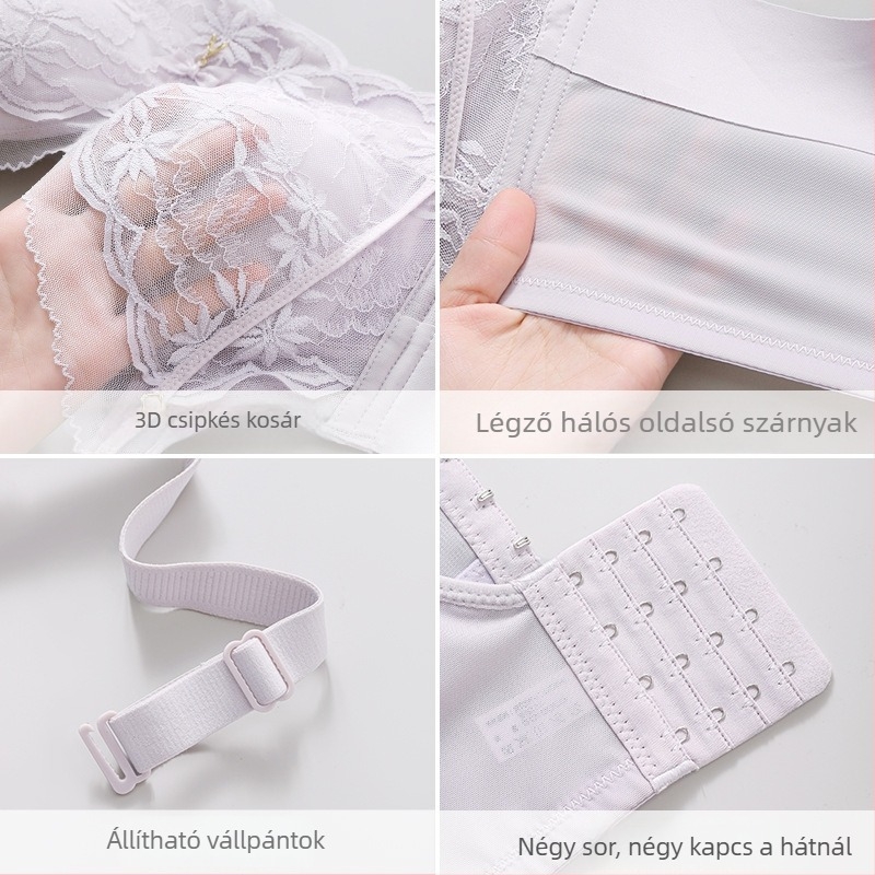 Push-up melltartó csipével és szivacspárnával, nylon fő anyag, 3/4 kosár, rögzített vállpántok, hátul négy sor kapoccsal záródó, minden évszakra