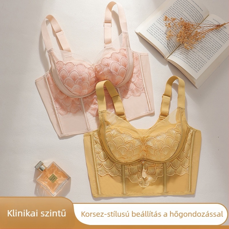 Csipkés melltartó oldalsó gyűrődéssel, formázás, 3/4 kosár, légáteresztő anyag, állítható pántok