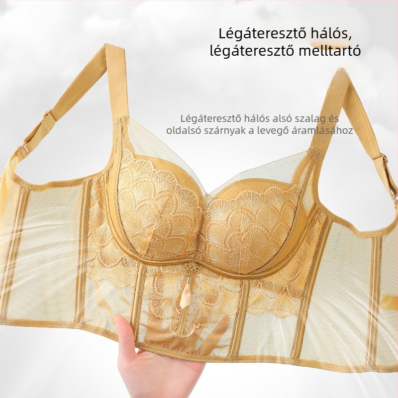 Csipkés melltartó oldalsó gyűrődéssel, formázás, 3/4 kosár, légáteresztő anyag, állítható pántok