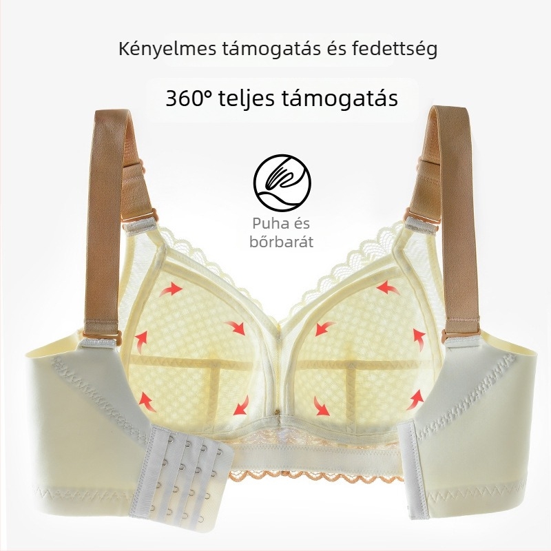 Vezeték nélküli formázó melltartó, teljes kosár, vékony formázott kosár, csipkés anyag, állítható pántok, leválasztható nyakpánt
