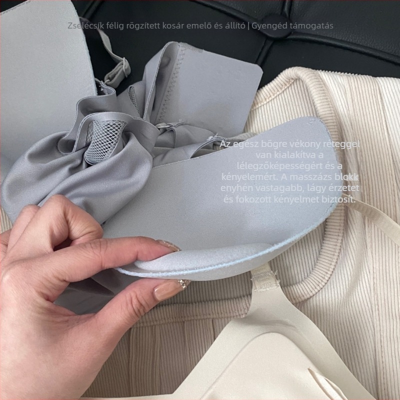 Push-Up melltartó felső támasztással, teljes kosár, Ice Silk nejlon anyagból, nejlon bélés, rögzített vállpántok, hátul négy sor kapocs