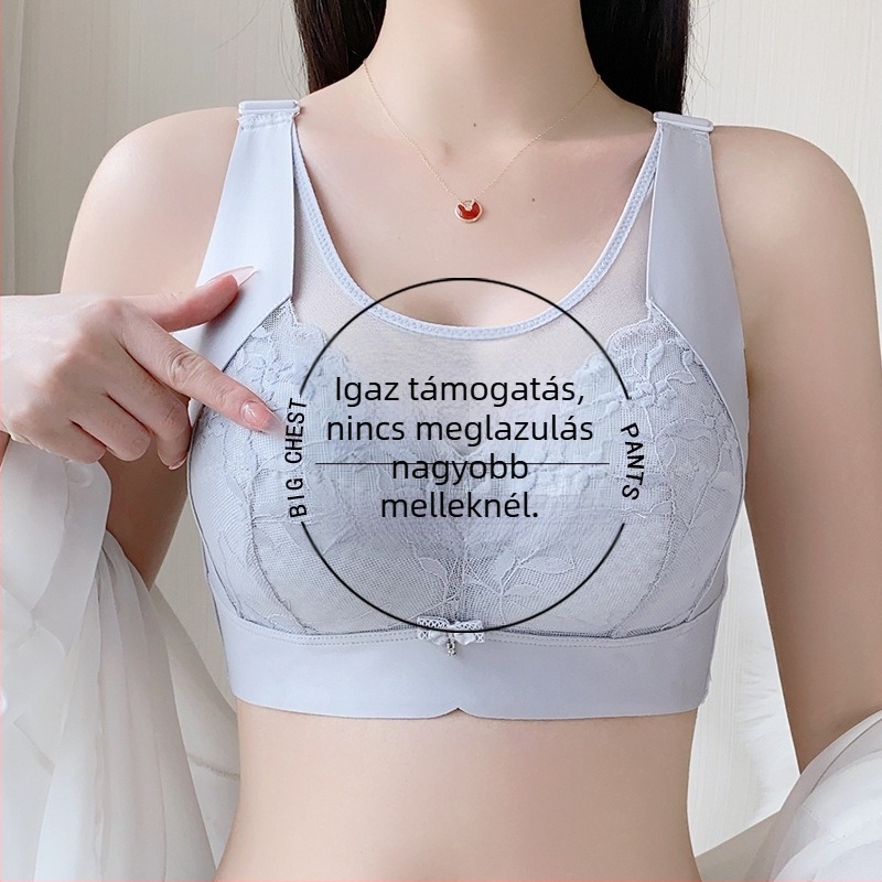 Csipkés melltartó ultra‑vékony formázott kosarakkal, hátul négy sor horoggal záródó, fix dupla vállpántokkal, támogatás és formázás