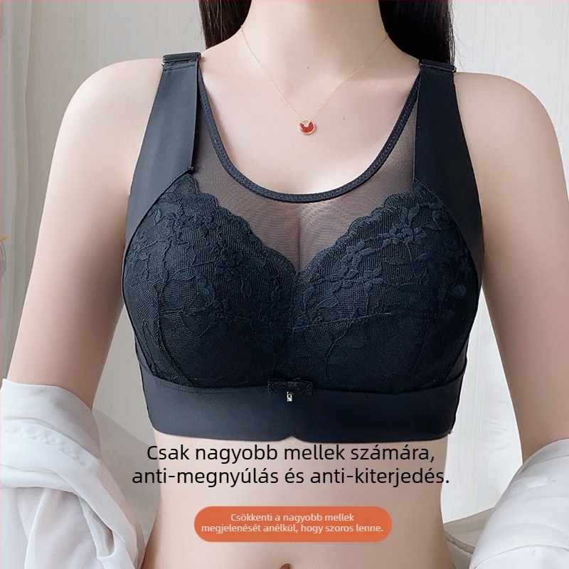 Csipkés melltartó ultra‑vékony formázott kosarakkal, hátul négy sor horoggal záródó, fix dupla vállpántokkal, támogatás és formázás
