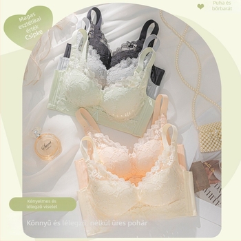 Csipkés melltartó, 3/4 kosár, vékony formázott kosár, rögzített dupla vállpánt, hátul négy sor kapocs, push-up, lélegző