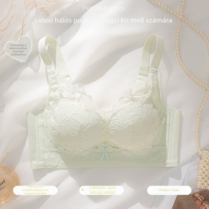 Csipkés melltartó, 3/4 kosár, vékony formázott kosár, rögzített dupla vállpánt, hátul négy sor kapocs, push-up, lélegző