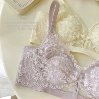 Francia csipkés melltartó, kristályos kosarakkal, merevítő nélkül, hátul három sor kapoccsal, rögzített dupla vállpántok