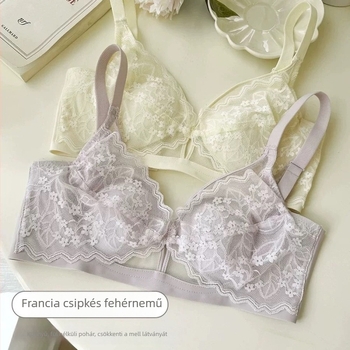Francia csipkés melltartó, kristályos kosarakkal, merevítő nélkül, hátul három sor kapoccsal, rögzített dupla vállpántok