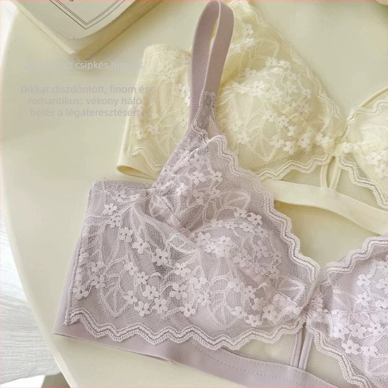 Francia csipkés melltartó, kristályos kosarakkal, merevítő nélkül, hátul három sor kapoccsal, rögzített dupla vállpántok