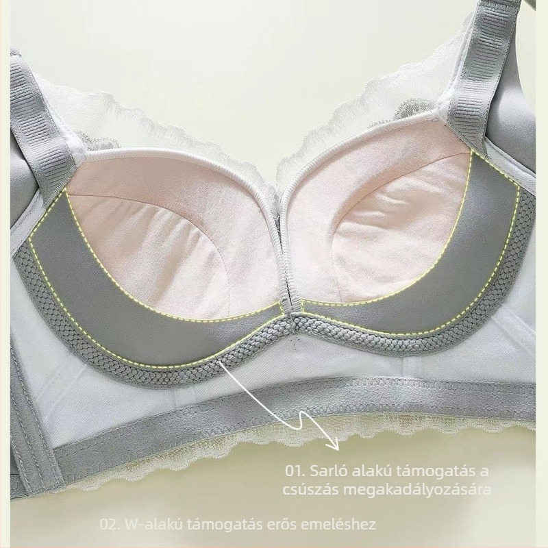 Drót nélküli melltartó, 3/4 kosár, középmagos kialítású kosár, csipkés külső, hátul négy horoggal