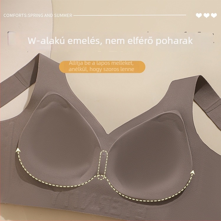 Sima sportos push-up melltartó, teljes kosár, vékony formázott kosarak, rögzített vállpántok, hátoldali három sor csat, nylon anyag