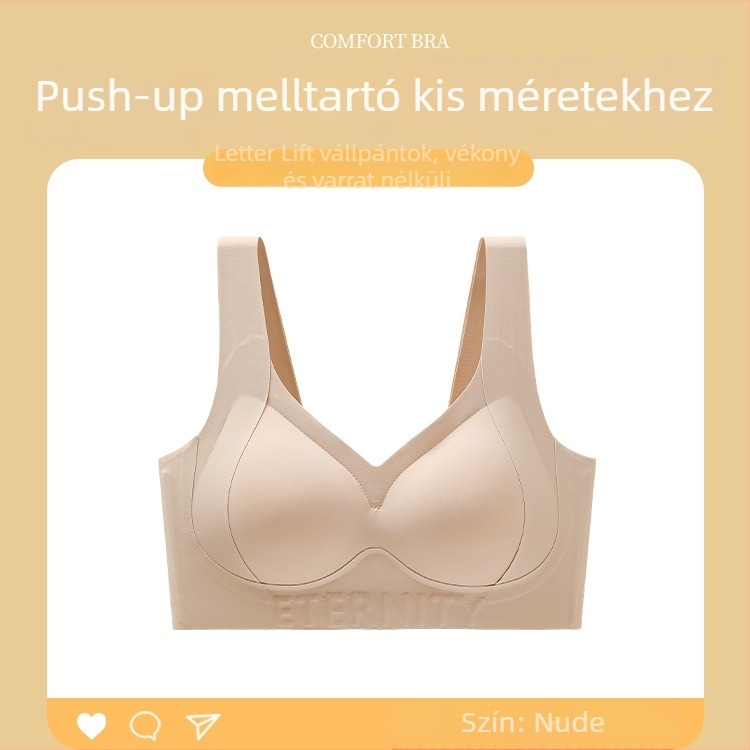Sima sportos push-up melltartó, teljes kosár, vékony formázott kosarak, rögzített vállpántok, hátoldali három sor csat, nylon anyag