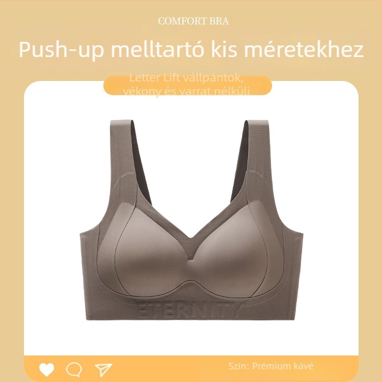 Sima sportos push-up melltartó, teljes kosár, vékony formázott kosarak, rögzített vállpántok, hátoldali három sor csat, nylon anyag