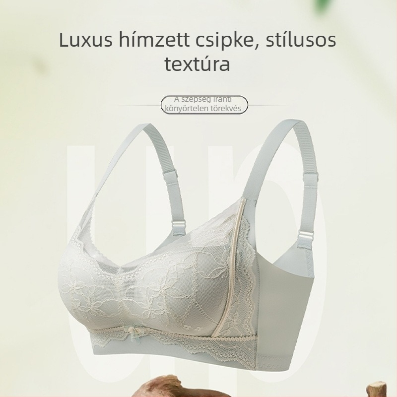 981 Vékony női melltartó virágos csipkével, drót nélküli, push-up, sima kosarak, állítható