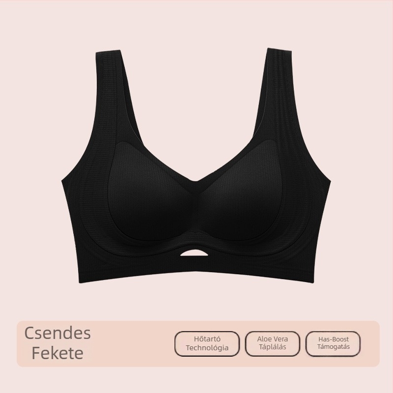 Női varrás nélküli melltartó, 3/4 kosár, formázott kosár: felső része vékony, alsó része vastag, rögzített vállpántok, fő anyag pamut, bélés pamut