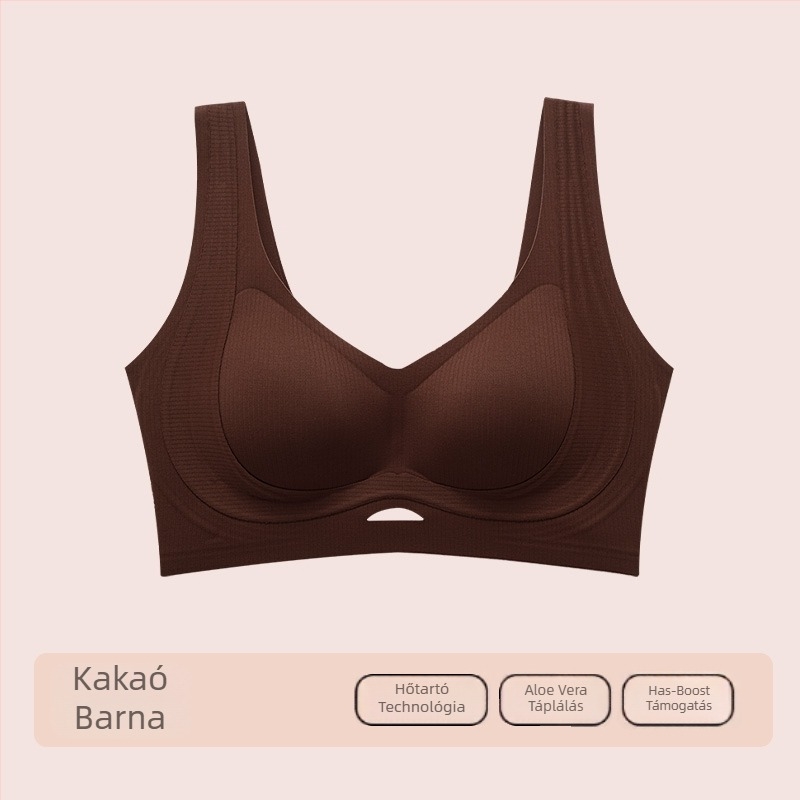 Női varrás nélküli melltartó, 3/4 kosár, formázott kosár: felső része vékony, alsó része vastag, rögzített vállpántok, fő anyag pamut, bélés pamut