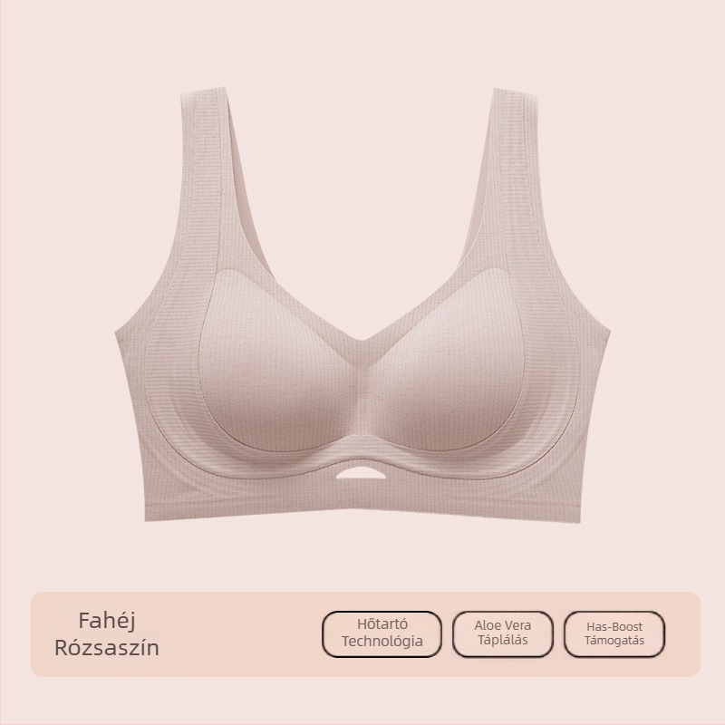 Női varrás nélküli melltartó, 3/4 kosár, formázott kosár: felső része vékony, alsó része vastag, rögzített vállpántok, fő anyag pamut, bélés pamut