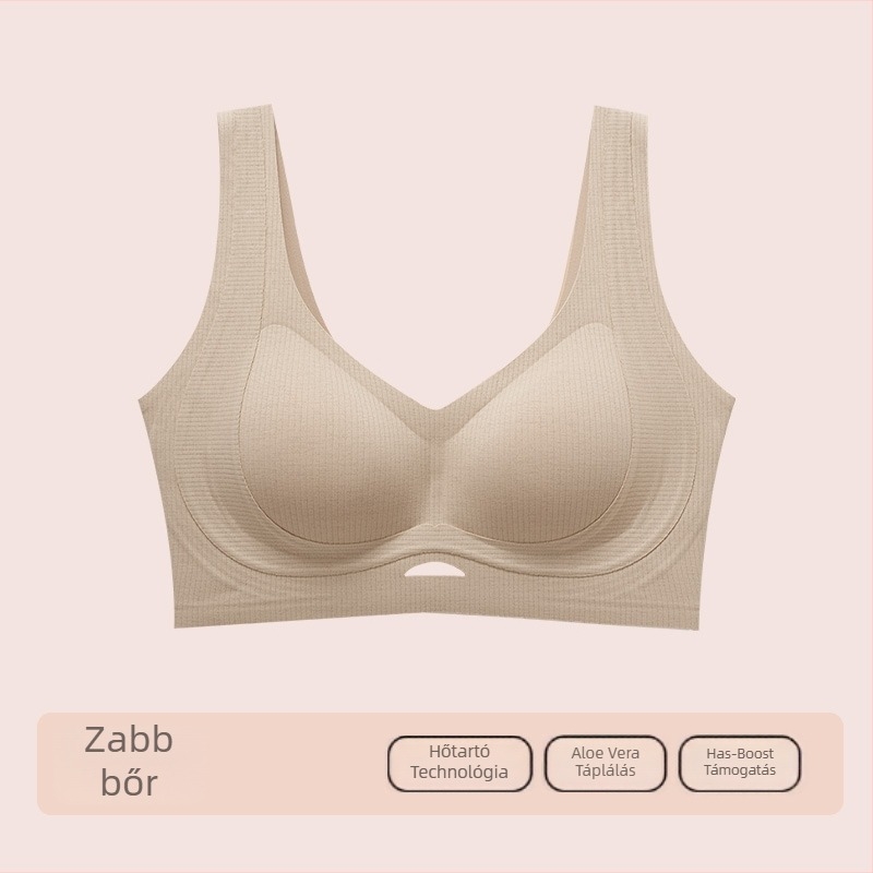 Női varrás nélküli melltartó, 3/4 kosár, formázott kosár: felső része vékony, alsó része vastag, rögzített vállpántok, fő anyag pamut, bélés pamut