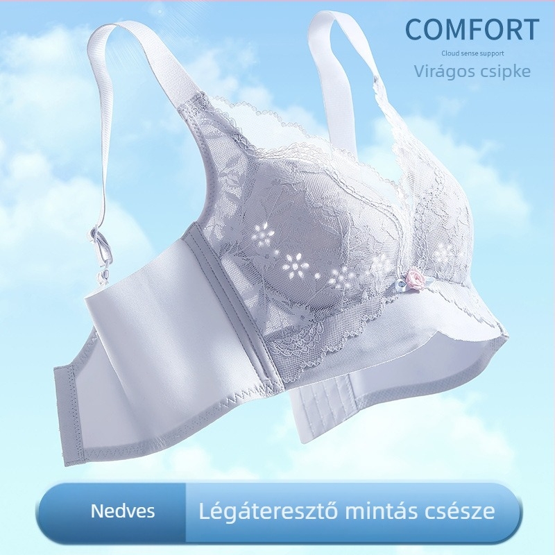 Sima varrás nélküli csipkés női melltartó, nyári könnyű modell, kosár 3/4, ultra vékony formázott kosár, nejlon anyag, bélés spandex, acélgyűrű nélkül, fix kettős pántok