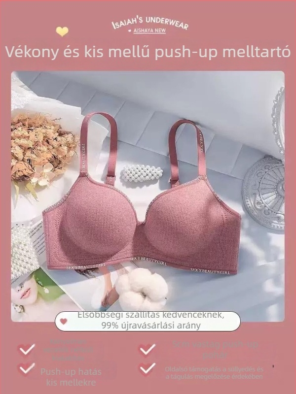 Varratlan melltartó vastag formázott kosarakkal, push-up, acélkarika nélkül, oldalsó összegyűjtés