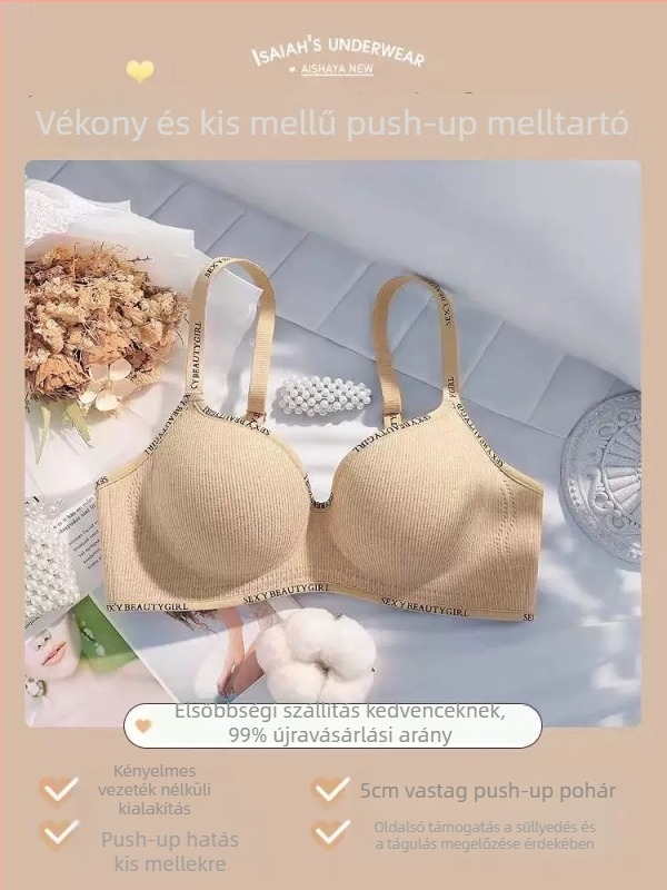 Varratlan melltartó vastag formázott kosarakkal, push-up, acélkarika nélkül, oldalsó összegyűjtés
