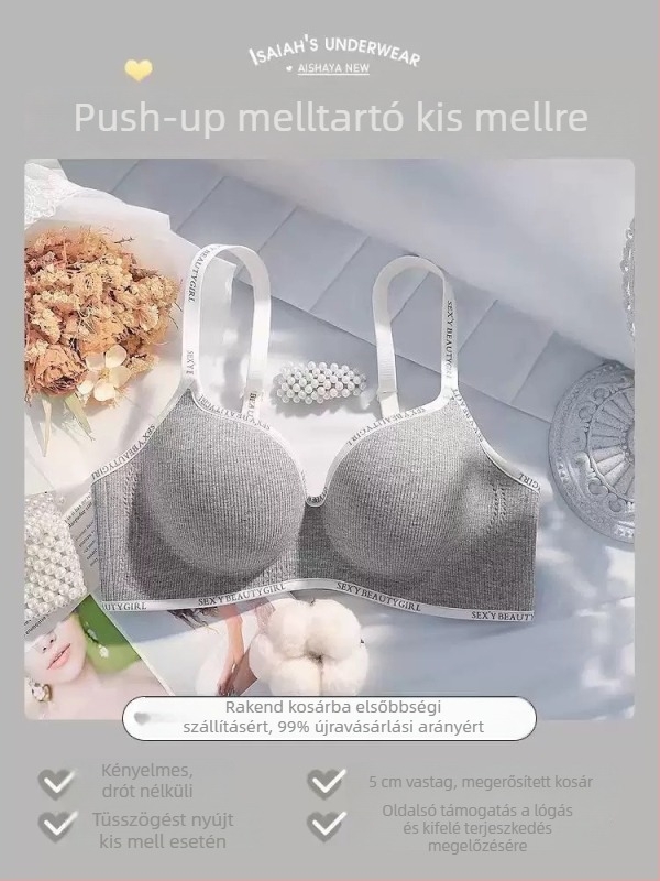 Varratlan melltartó vastag formázott kosarakkal, push-up, acélkarika nélkül, oldalsó összegyűjtés