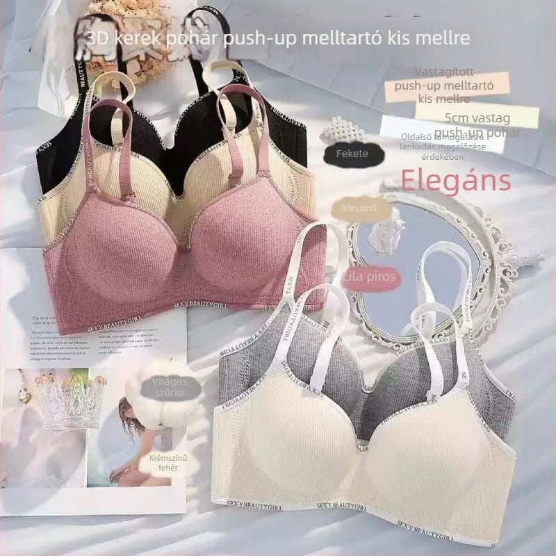 Varratlan melltartó vastag formázott kosarakkal, push-up, acélkarika nélkül, oldalsó összegyűjtés