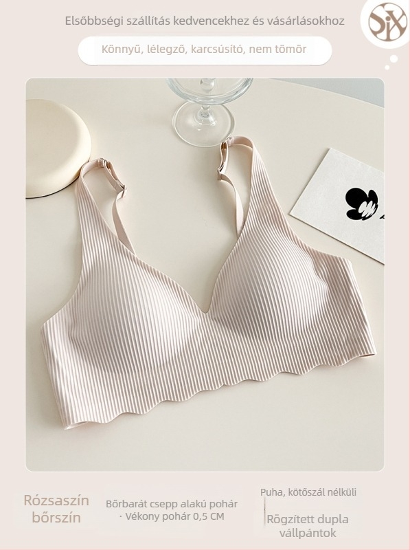 Nylon vezeték nélküli melltartó, 3/4 kosár, vékony formázott kosarak, fix dupla vállpántok