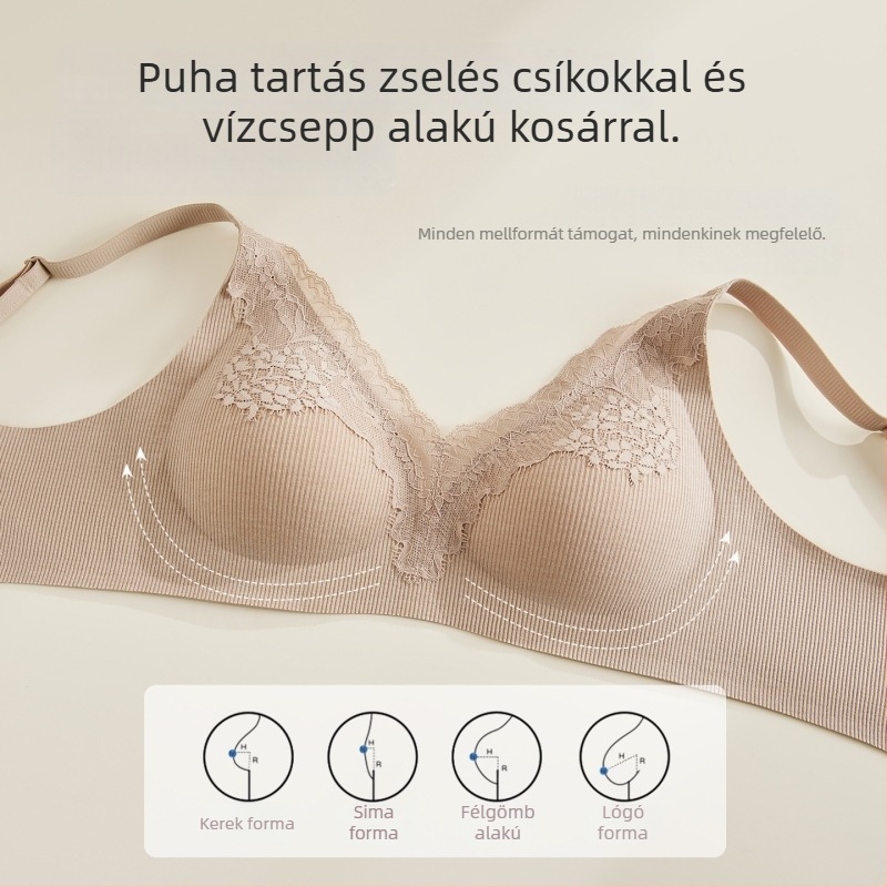 Kényelmes varrás nélküli liftelő melltartó nőknek, csipkés szegéllyel, természetes hatás, merevítő nélkül, puha támasz, bordázott textúra