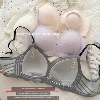 Francia stílusú varrás nélküli melltartó, 3/4 kosár, formázott kosár: felső rész vékony, alsó rész vastag, hátul három sor kapocs, fixált kettős vállpánt