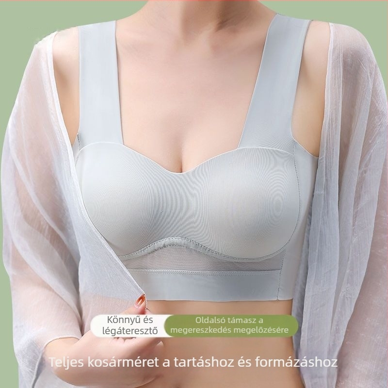 Ice Silk anyagú varrat nélküli sportmelltartó Push-Up, merevítő nélkül, vékony formázott kosár, mellény-stílusú, dupla vállpántok, plusz méretek