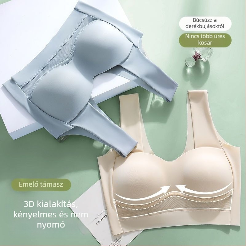 Ice Silk anyagú varrat nélküli sportmelltartó Push-Up, merevítő nélkül, vékony formázott kosár, mellény-stílusú, dupla vállpántok, plusz méretek