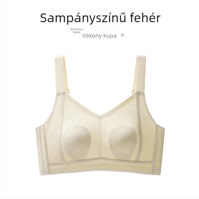 Ultra vékony melltartó acélgyűrűk nélkül, állítható vállpántokkal, nyuszi-fül dizájnú pántokkal, oldalsó formázással és lógás elleni támogatással