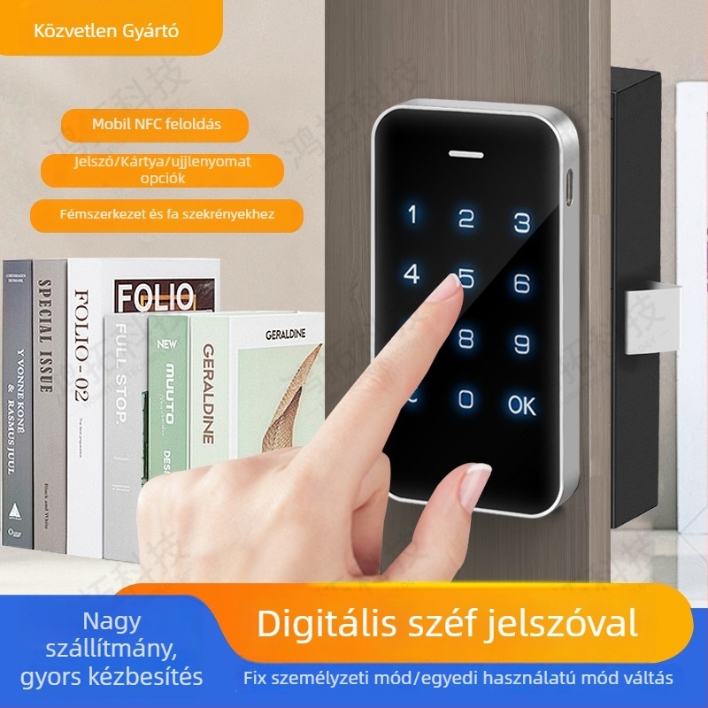 Ujjlenyomatos szekrényzár, ABS+fém test, modell 605, ruhatárakhoz, szekrényekhez, lockerekhez és irattárakhoz, modern minimalist tervezés