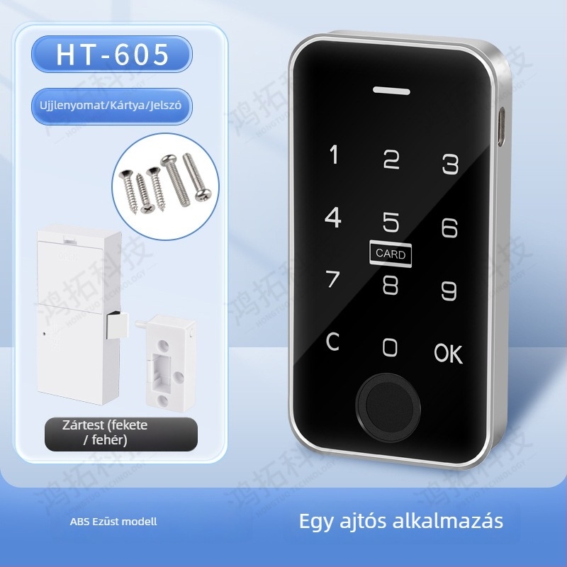 Ujjlenyomatos szekrényzár, ABS+fém test, modell 605, ruhatárakhoz, szekrényekhez, lockerekhez és irattárakhoz, modern minimalist tervezés