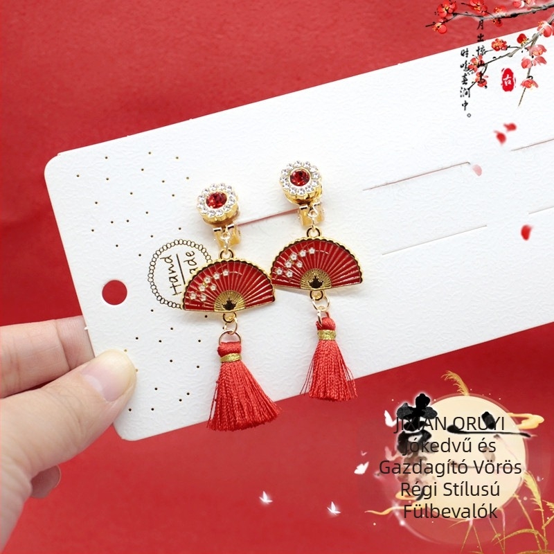 Fülcsipeszes fülbevaló bojtokkal, etnikus stílusú gyerek ékszer, Princess sorozat, kristály dísz, önálló csomagolás