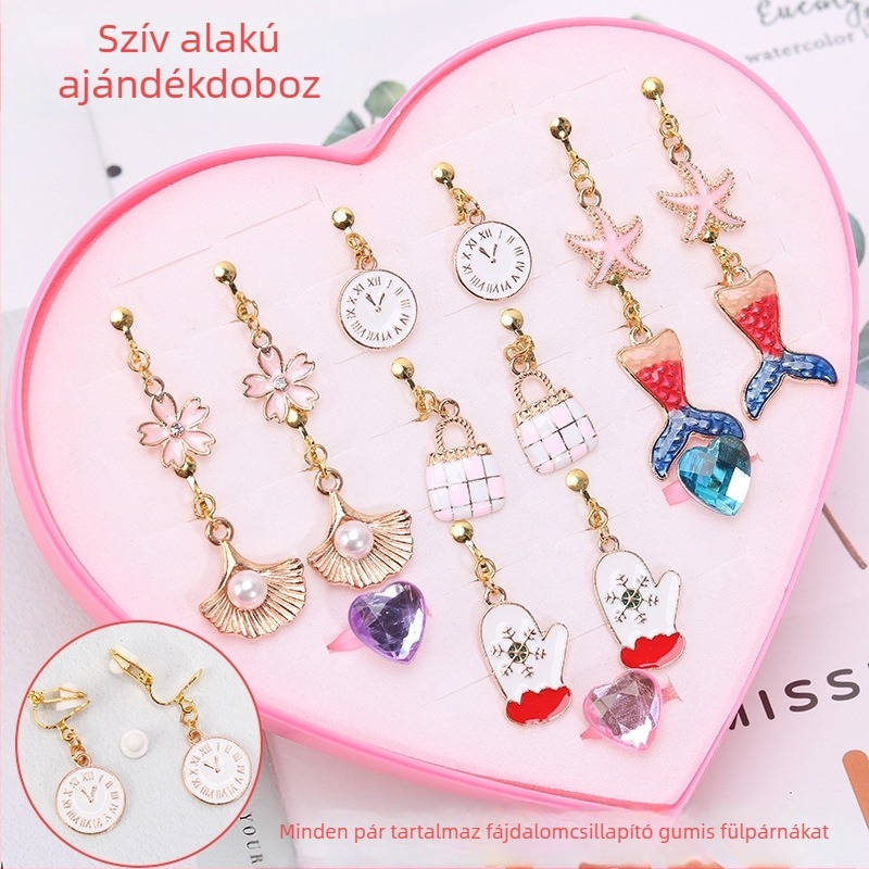 Koreai stílusú fülklipsz, rajzfilm állatmotívummal, ötvözet, elektroplattálás, egyedi csomagolás