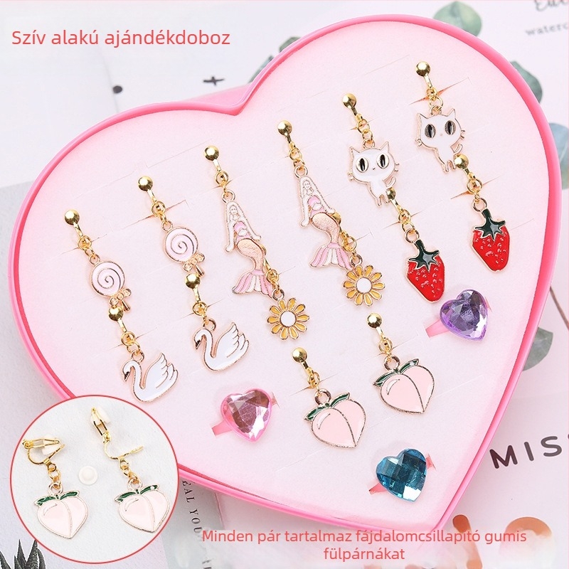 Koreai stílusú fülklipsz, rajzfilm állatmotívummal, ötvözet, elektroplattálás, egyedi csomagolás