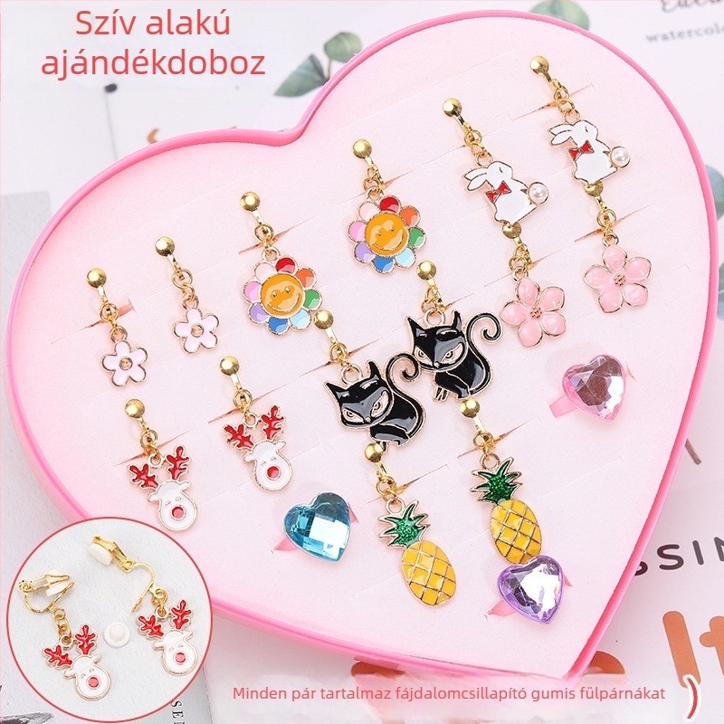 Koreai stílusú fülklipsz, rajzfilm állatmotívummal, ötvözet, elektroplattálás, egyedi csomagolás