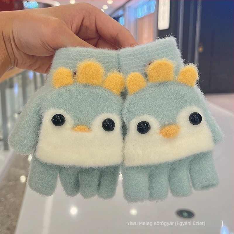Akrilból készült gyerekeknek félujjas kesztyű, uniszex, jacquard kötés, karikatúra mintával