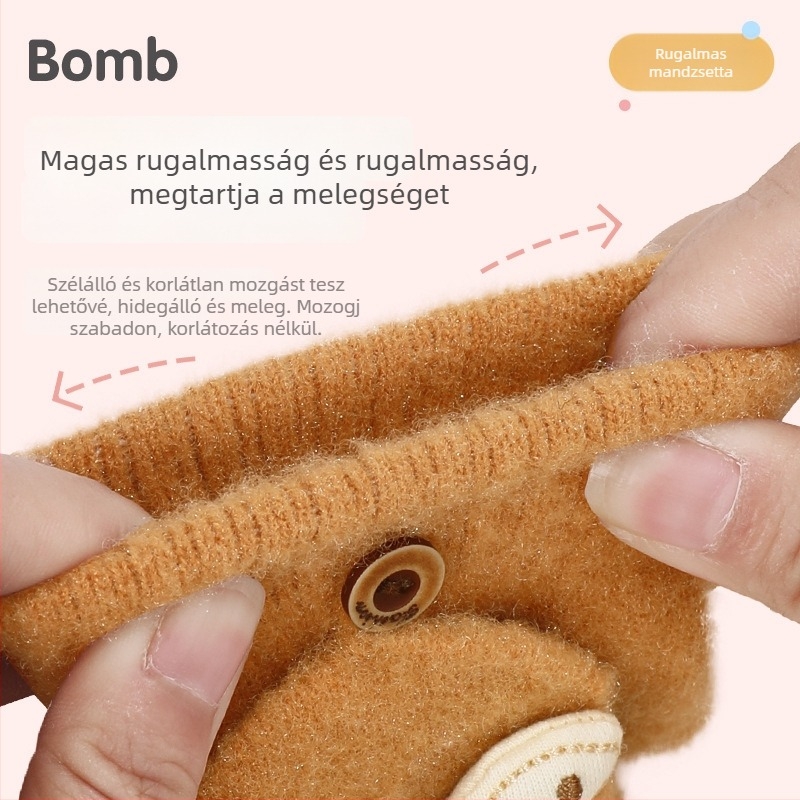 Téli gyerek kesztyűk, osztott ujjas, karikatúra mintával, kötött nylon anyagból, uniszex, melegen tart, 0–3 éveseknek