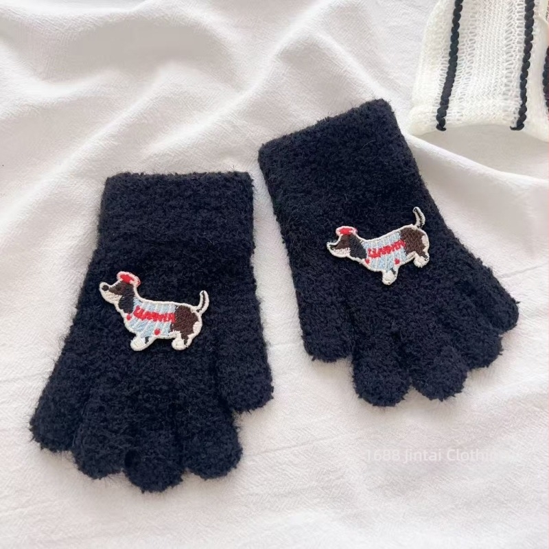2–6 éves gyerekeknek Dachshund mintájú téli meleg kesztyűk – aranyos, karikatúra stílusú, ötujjas, uniszex