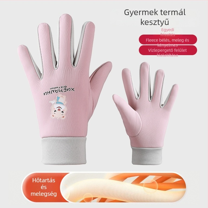 Téli gyerek kesztyű rollerhez, béléses, szél- és vízálló, meleg, aranyos rajzfilm mintával, 6–10 éveseknek