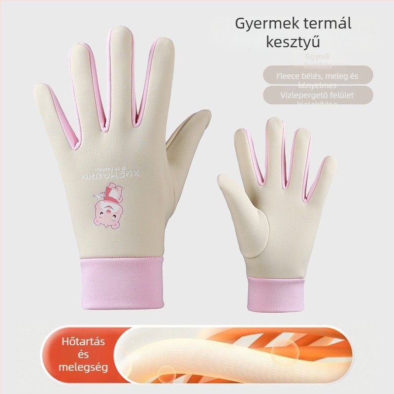 Téli gyerek kesztyű rollerhez, béléses, szél- és vízálló, meleg, aranyos rajzfilm mintával, 6–10 éveseknek