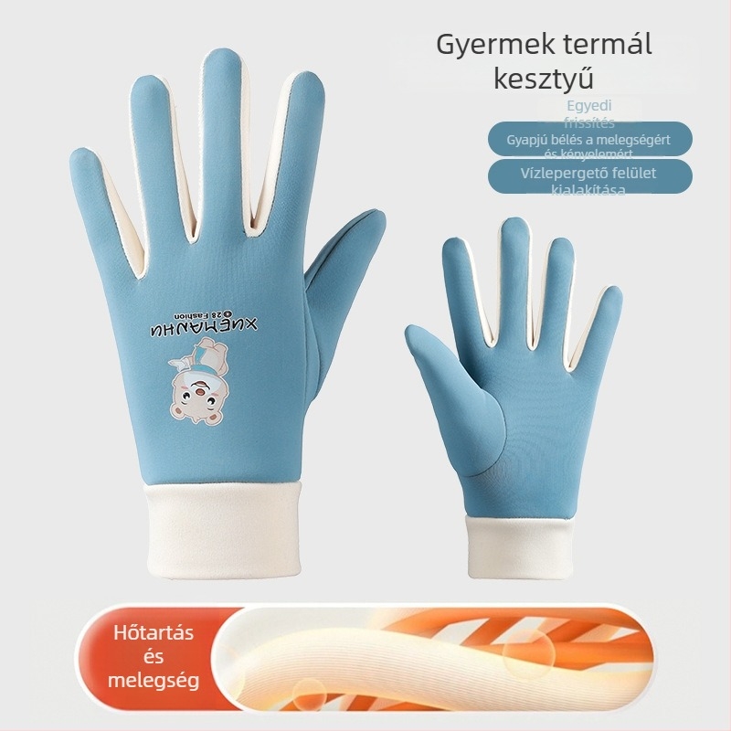 Téli gyerek kesztyű rollerhez, béléses, szél- és vízálló, meleg, aranyos rajzfilm mintával, 6–10 éveseknek