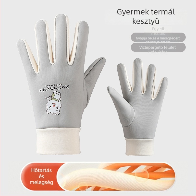 Téli gyerek kesztyű rollerhez, béléses, szél- és vízálló, meleg, aranyos rajzfilm mintával, 6–10 éveseknek