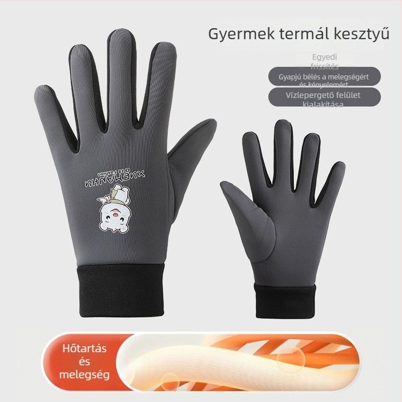 Téli gyerek kesztyű rollerhez, béléses, szél- és vízálló, meleg, aranyos rajzfilm mintával, 6–10 éveseknek