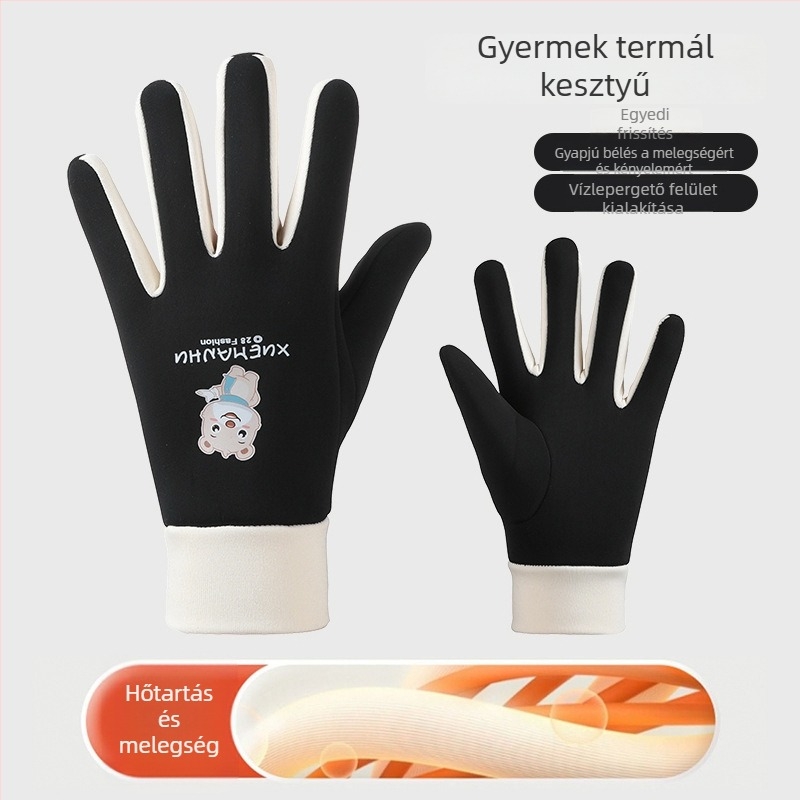 Téli gyerek kesztyű rollerhez, béléses, szél- és vízálló, meleg, aranyos rajzfilm mintával, 6–10 éveseknek